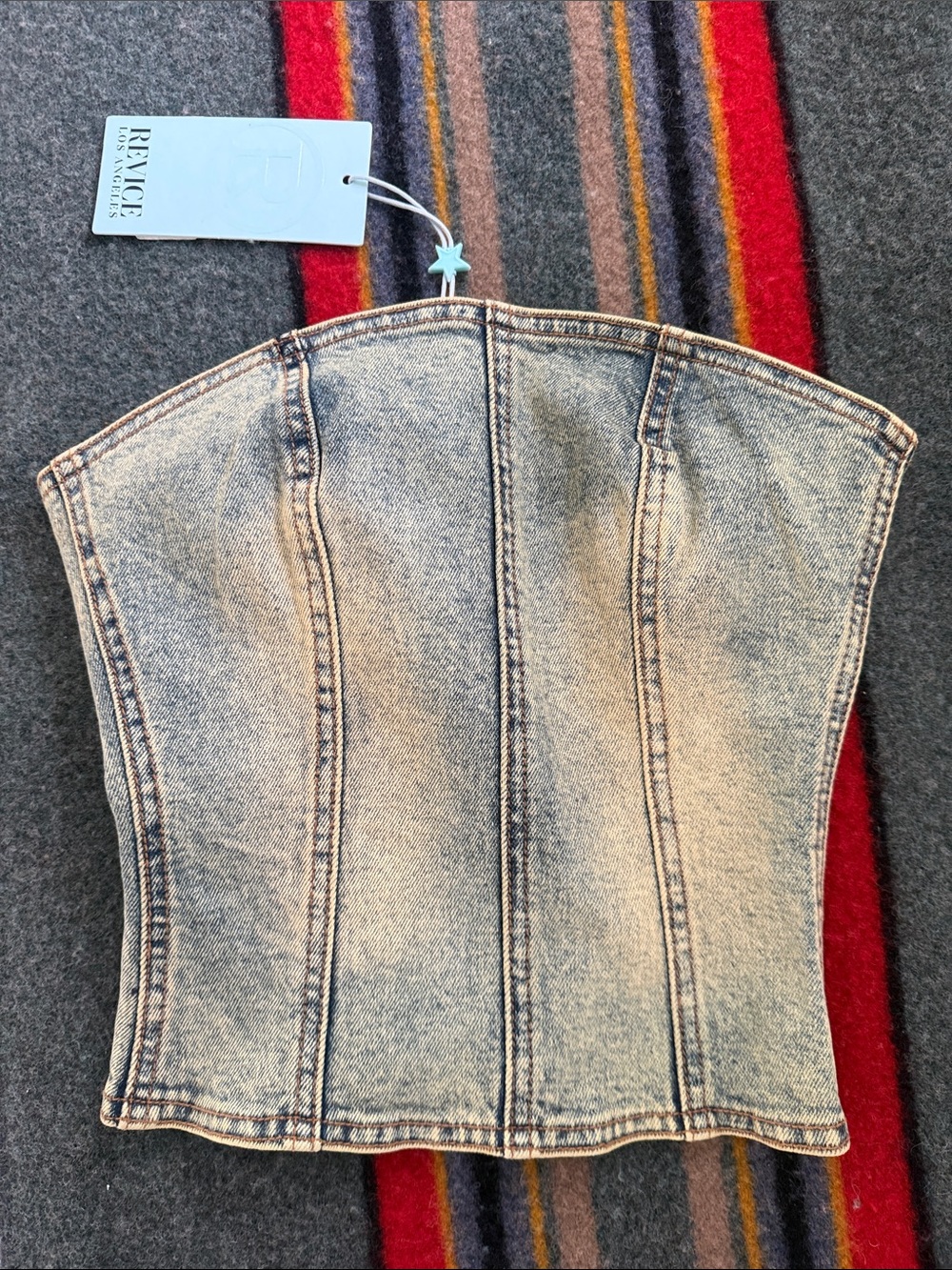 REVICE Light Wash Denim Corset Crop Top